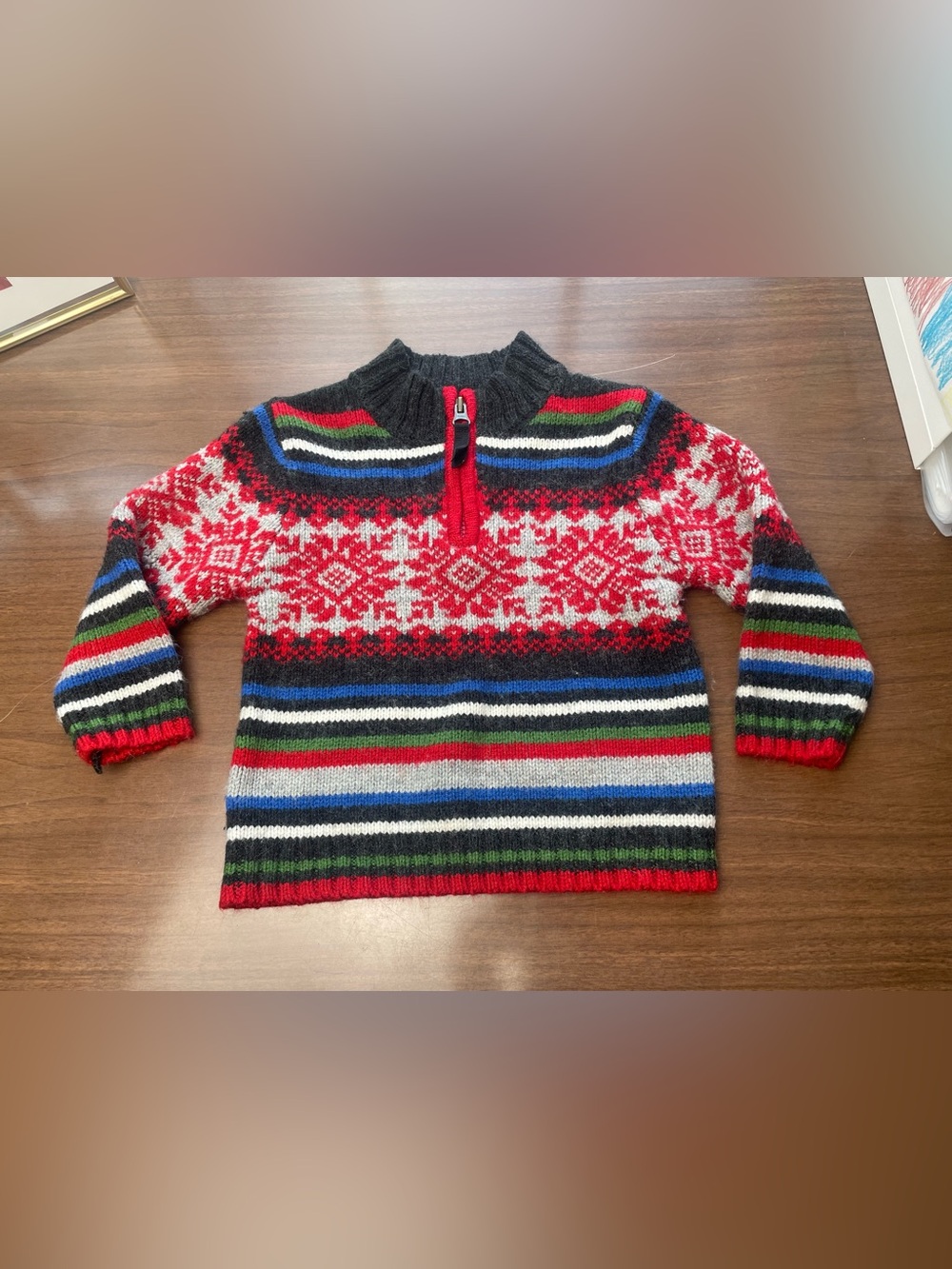Vintage Old Navy Red Fair Isle 1/4 Zip Sweater
